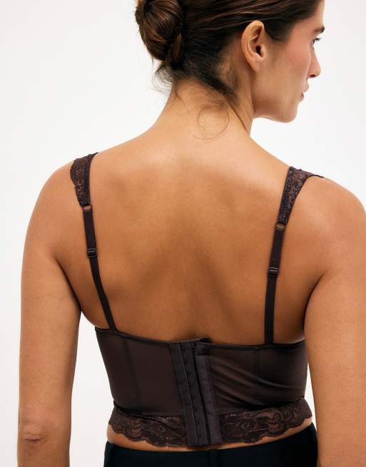 NA-KD Wide strap lace cup corset in dark brown, 2 of 5