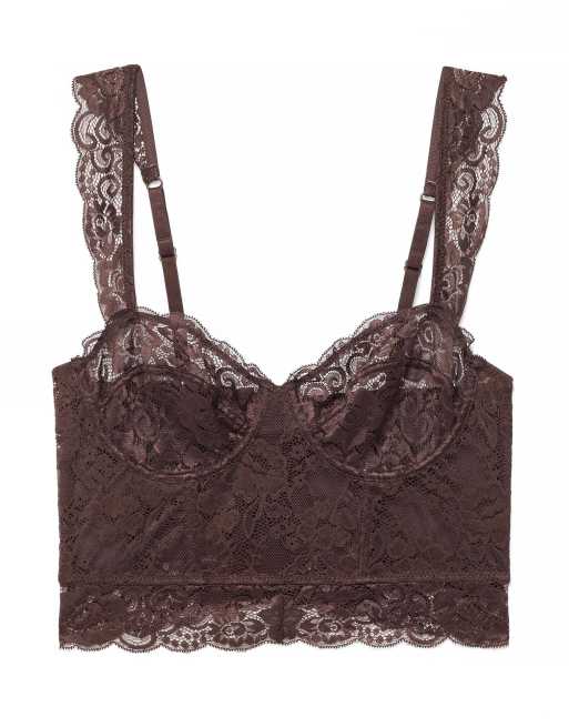 NA-KD Wide strap lace cup corset in dark brown, 4 of 5