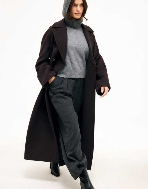NA-KD Wool blend belted oversized coat in brown, 2 of 5