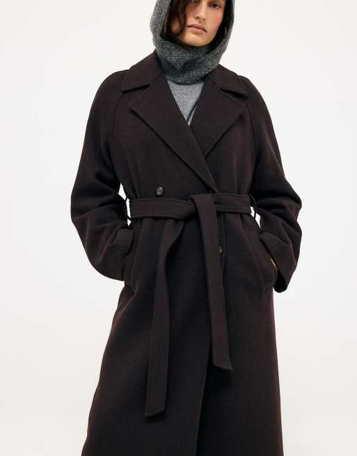 NA-KD Wool blend belted oversized coat in brown, 4 of 5