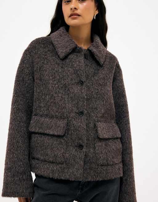NA-KD Wool blend brushed jacket in brown, 2 of 4