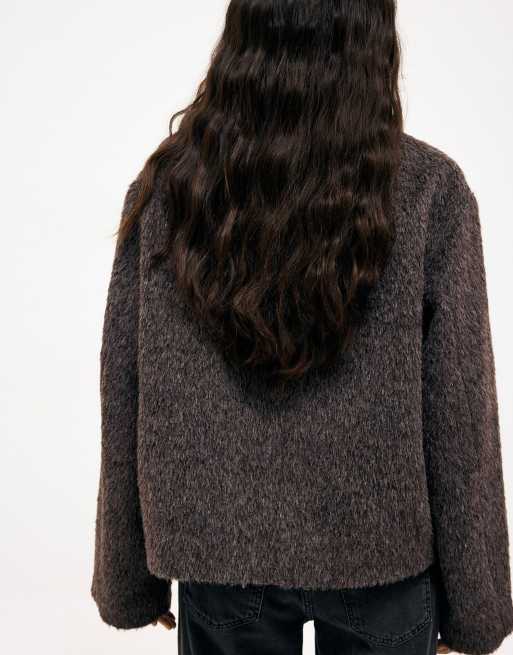 NA-KD Wool blend brushed jacket in brown, 3 of 4
