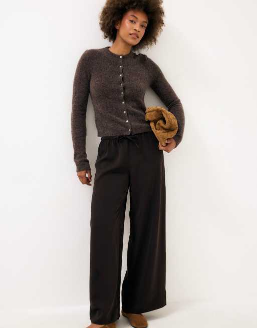NA-KD Wool blend button round neck knitted cardigan in brown, 3 of 5