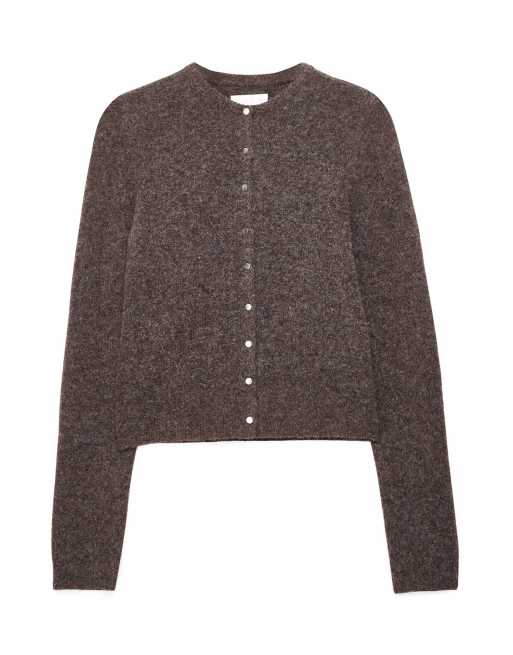 NA-KD Wool blend button round neck knitted cardigan in brown, 4 of 5