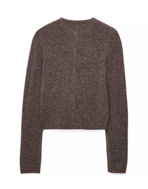 NA-KD Wool blend button round neck knitted cardigan in brown, 5 of 5