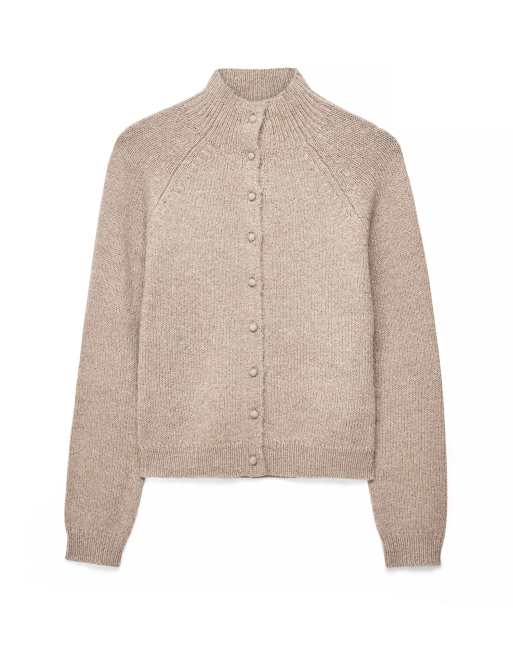 NA-KD Wool blend funnel neck knitted cardigan in beige melange, 4 of 5