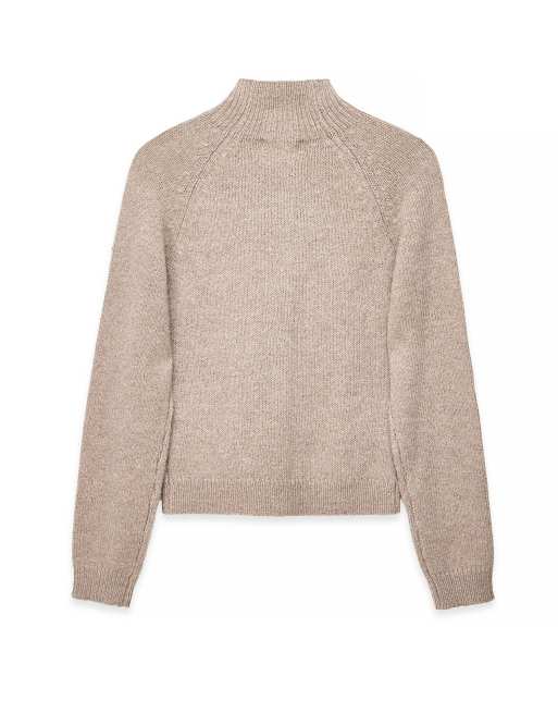 NA-KD Wool blend funnel neck knitted cardigan in beige melange, 5 of 5