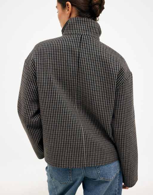 NA-KD Wool blend high neck checked jacket in check, 2 of 5