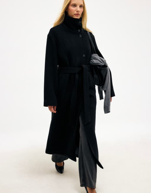 NA-KD Wool blend high neck coat in black, 3 of 5