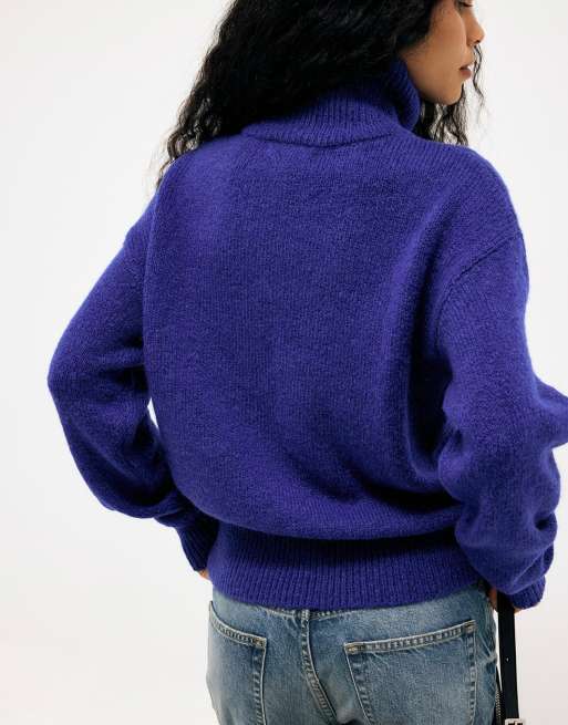 NA-KD Wool blend zipper sweater in blue, 2 of 3