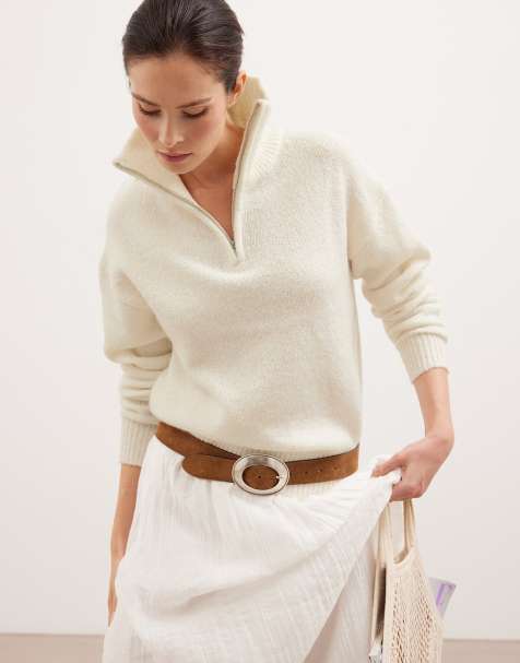 NA-KD Wool blend zipper sweater in offwhite - view 1