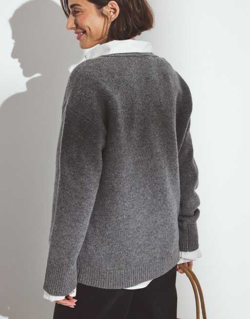 NA-KD Wool knitted oversized cardigan in dark grey, 3 of 5