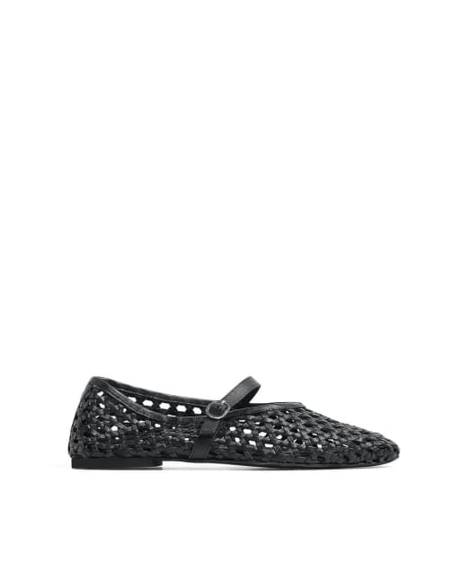 NA-KD Woven leather ballerinas in black, 3 of 5