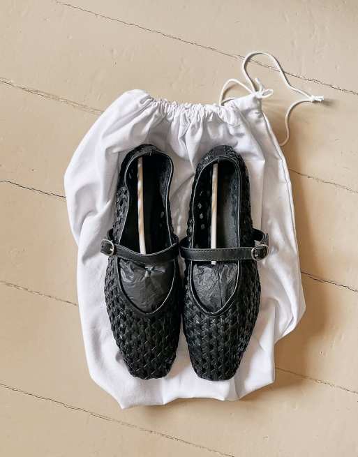 NA-KD Woven leather ballerinas in black, 5 of 5