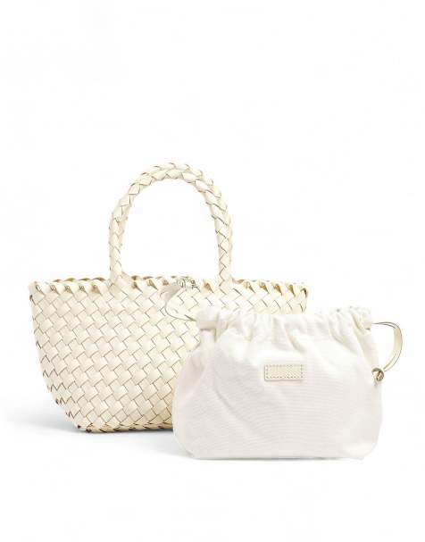 NA-KD Woven leather handbag in offwhite - view 1