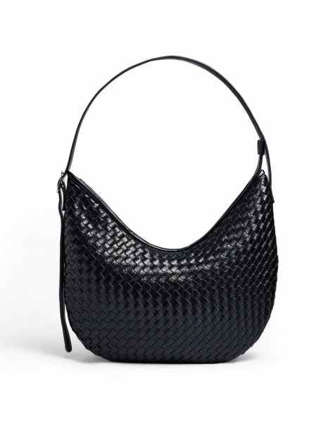 NA-KD Woven rounded handbag in black - view 1