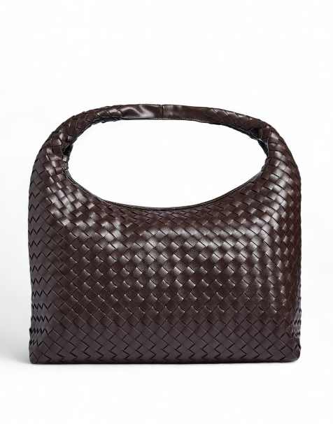 NA-KD Woven rounded tote bag in brown - view 1