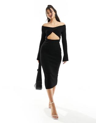 Na-kd Wrap Back Detail Knitted Midi Dress In Black