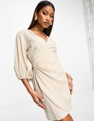 chinese dress ladies Linen Puff Sleeve Mini Dress S