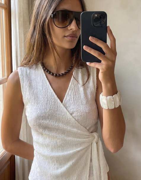 NA-KD Wrap tie structured top in offwhite - view 1