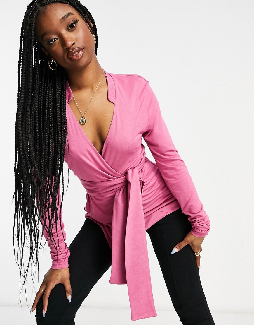 Na-kd Wrap Top In Pink-brown