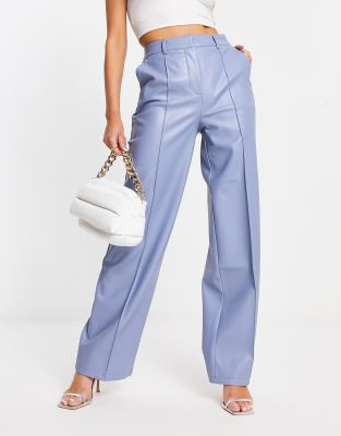 NA-KD x Angelica Blick faux leather high waisted pants in blue