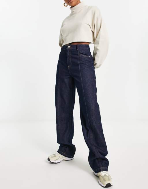 NA-KD x Angelica Blick - Jeans dritti con dettaglio con cucitura blu