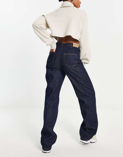 NA-KD x Angelica Blick - Jeans dritti con dettaglio con cucitura blu, 4 di 4