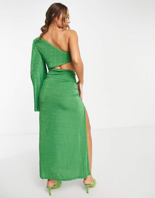 NA-KD X Angelica Blick one shoulder cut out maxi dress in green, 2 of 4