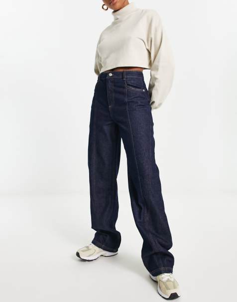NA-KD x Angelica Blick – Straight Jeans in Blau mit Nahtdetails - view 1