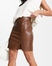 ASOS DESIGN faux leather croc midi skirt in chocolate | ASOS