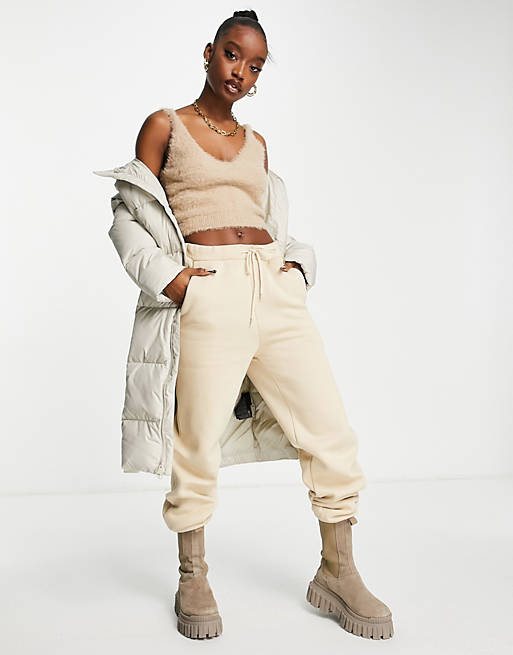 Women NA-KD X Anna Briand co-ord twinset fluffy knitted singlet in beige 