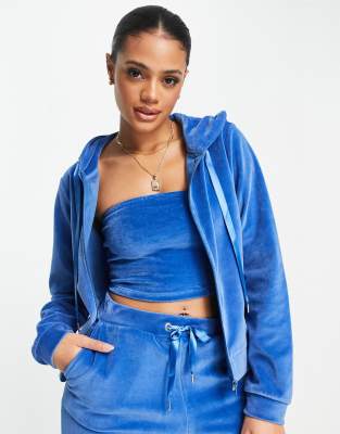 NA-KD X Anna Briand 3 piece co-ord velour zip front hoodie in blue - ASOS Price Checker