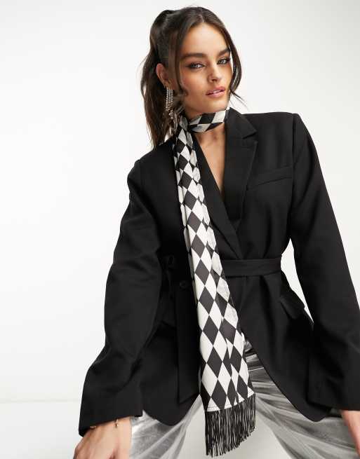 NA-KD x Annijor long scarf in diamond black and white check, 2 of 4