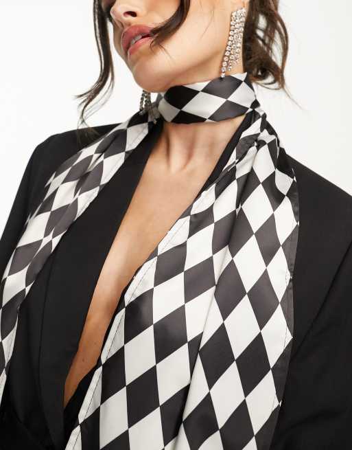 NA-KD x Annijor long scarf in diamond black and white check, 3 of 4