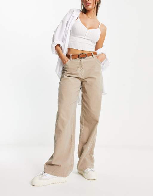 Beige Stretch Corduroy Pants