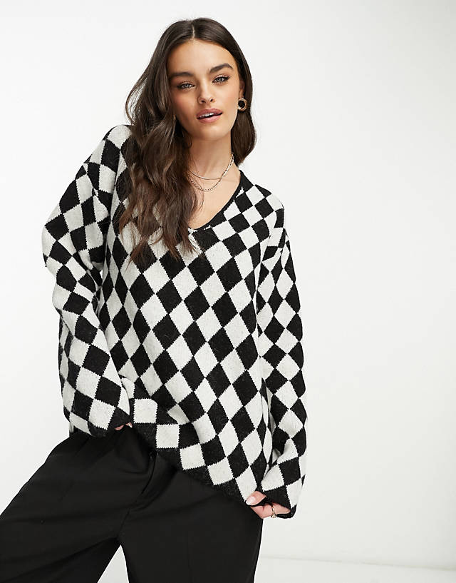 NA-KD - x annijor oversized jumper in black and white check