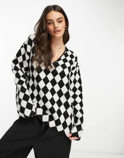 NA KD x Annijor oversized jumper in black and white check ASOS