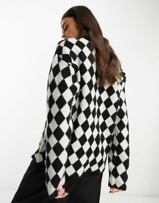 NA KD x Annijor oversized jumper in black and white check ASOS