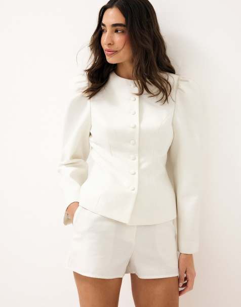 NA-KD x Audrey Afonso Button detail blazer jacket in white - view 1