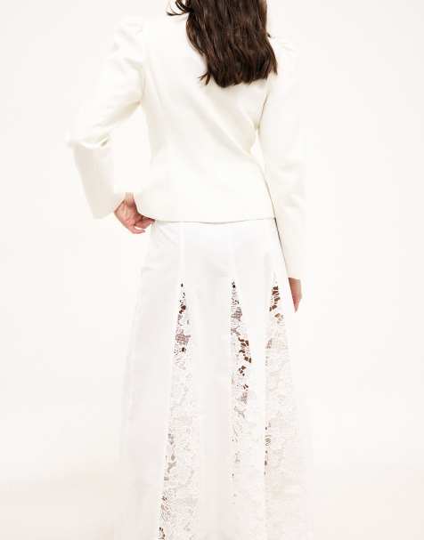 NA-KD x Audrey Afonso Lace detail maxi skirt in white - view 1