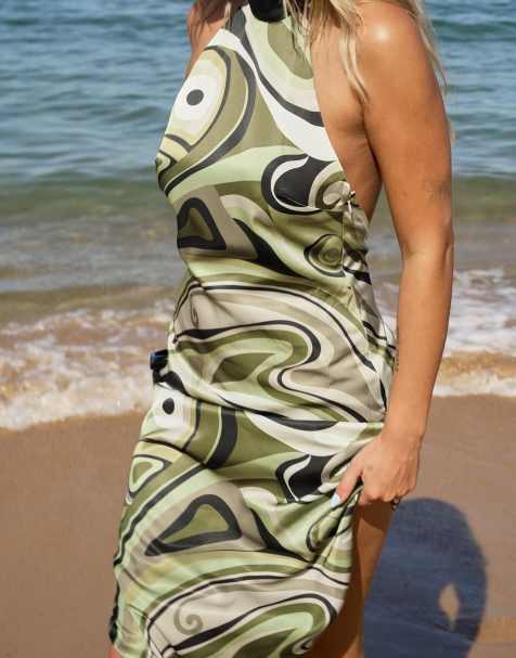 NA-KD x Audrey Afonso Printed halterneck midi dress in print - view 1