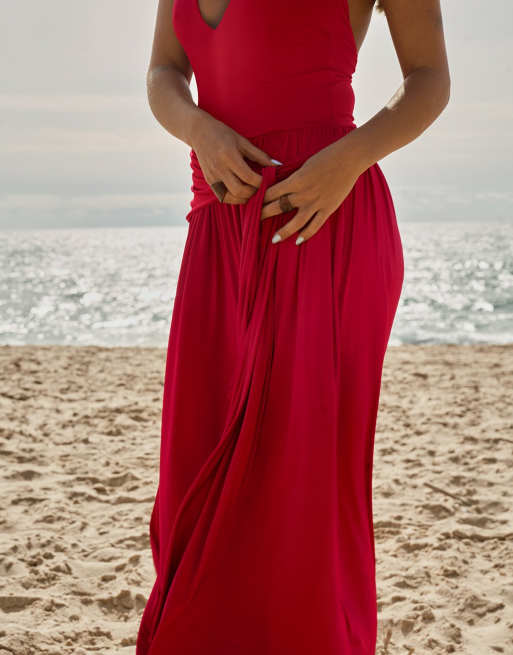 NA-KD x Audrey Afonso - Robe longue en jersey avec dos ouvert - Rouge, 3 de 5