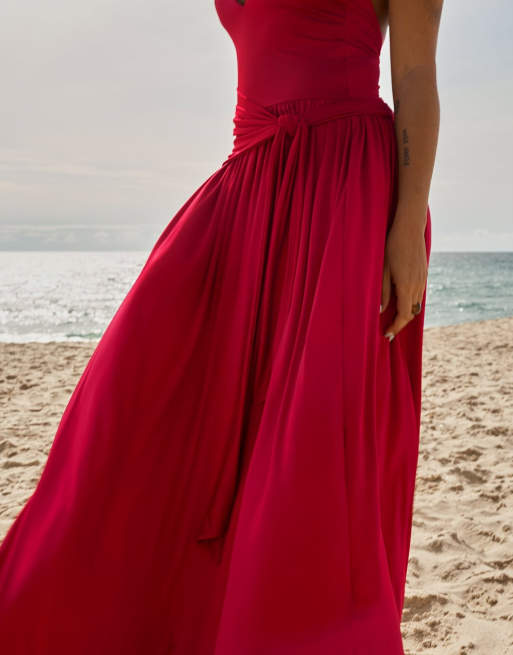 NA-KD x Audrey Afonso - Robe longue en jersey avec dos ouvert - Rouge, 4 de 5