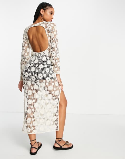 NA-KD X Belen Hostalet - Vestito midi all'uncinetto beige, 2 di 4