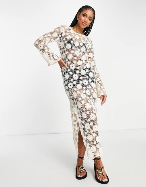 NA-KD X Belen Hostalet - Vestito midi all'uncinetto beige, 4 di 4