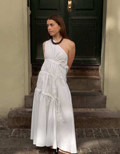 NA-KD x Charlotte Olivia One shoulder cotton maxi dress in offwhite, 2 of 5