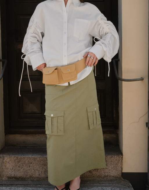 NA-KD x Charlotte Olivia Pocket detail cargo skirt in moss green, 2 of 5