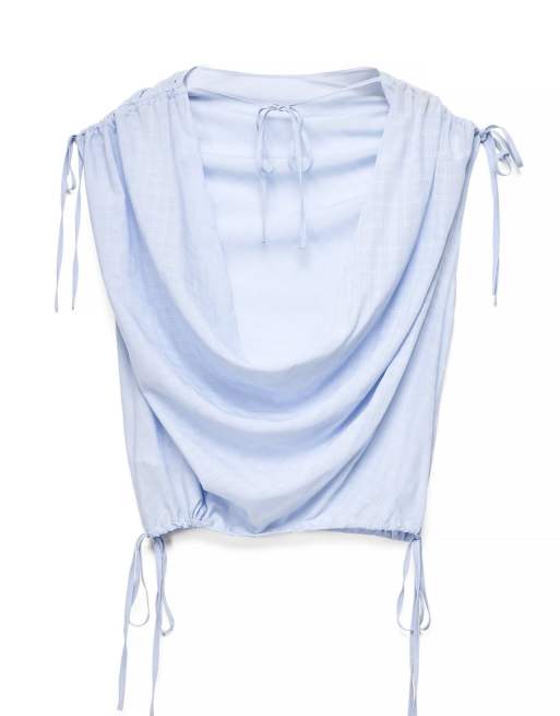NA-KD x Charlotte Olivia Top mit Tunnelzugdetail in Blau, 5 von 5