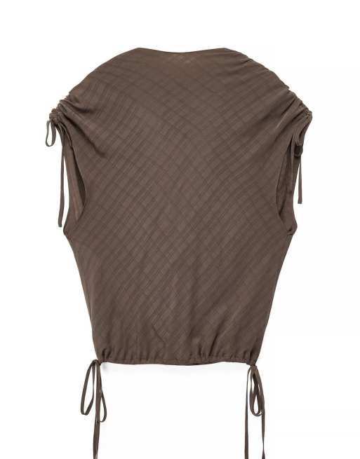 NA-KD x Charlotte Olivia Top with drawstring detail in brown, 5 of 5